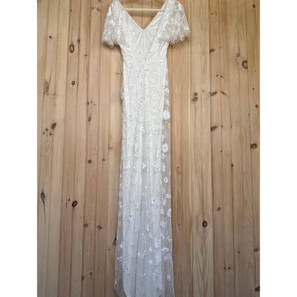 NWT Lulus Safiya White Sequin Flutter Sleeve Maxi Dress Wedding Bridal Bride S - Picture 10 of 14